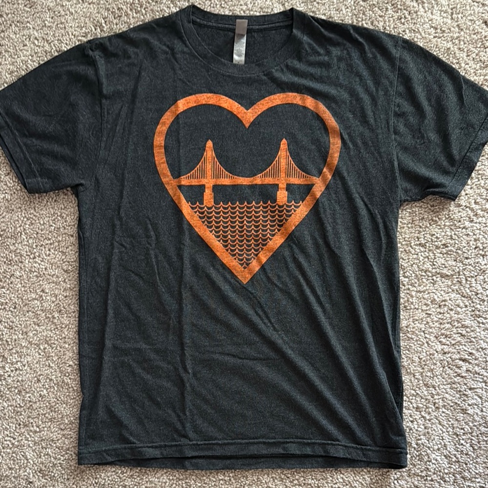 Charcoal Tee with Orange Heart Design